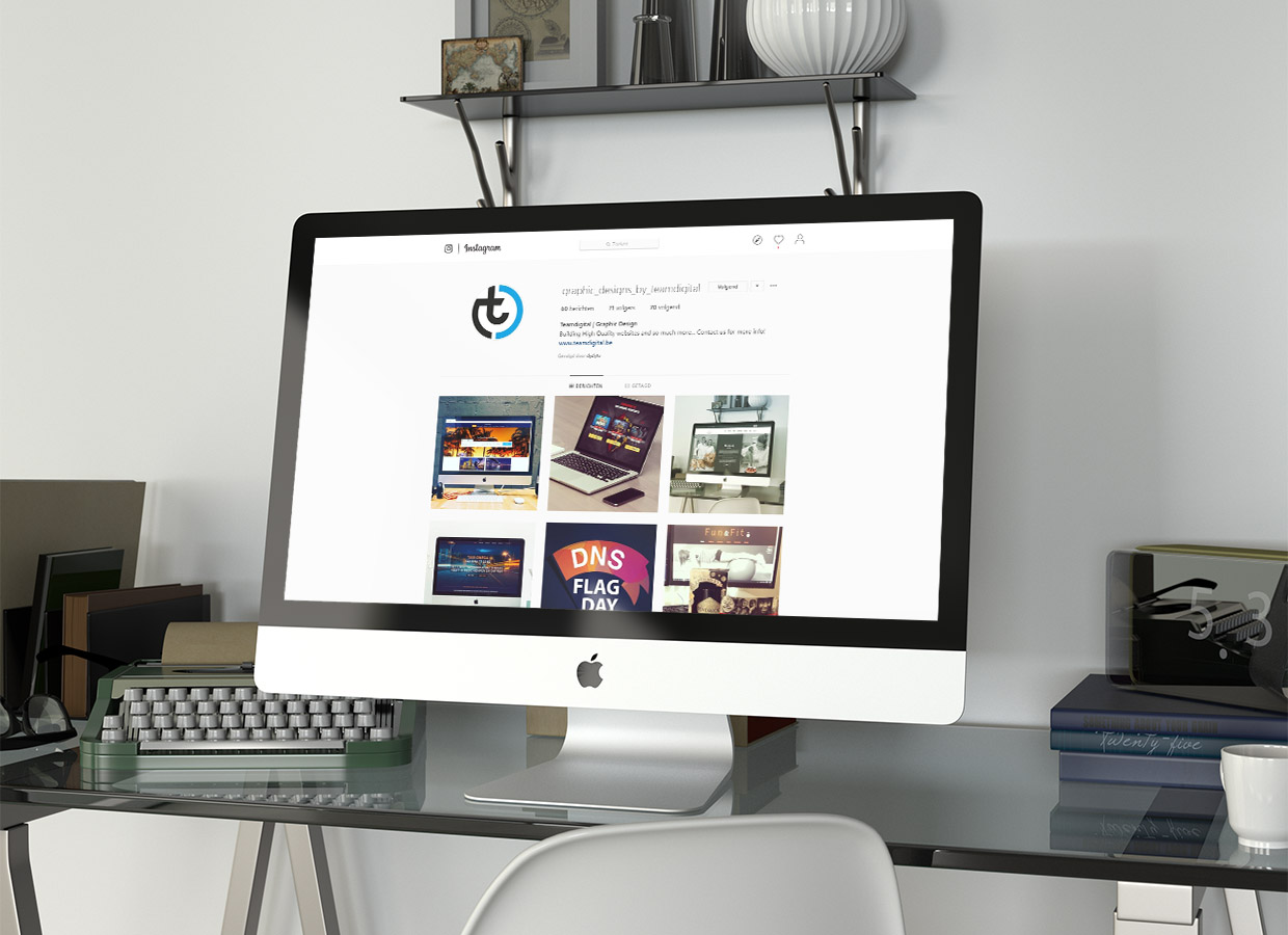Teamdigital's Instagram profile on a desktop screen, showing a grid of published design work.