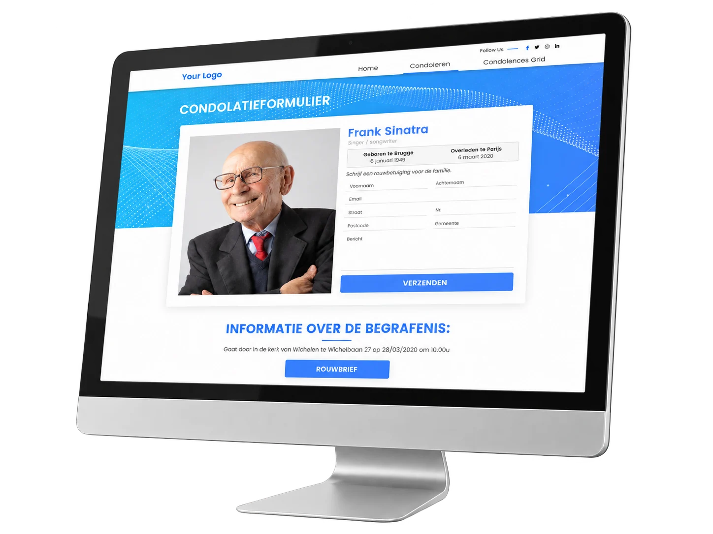 Een online condolatieformulier op een iMac.