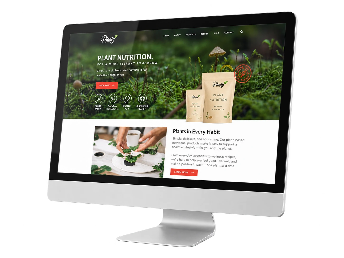 A website design on an iMac: the Planty plant nutrition webshop